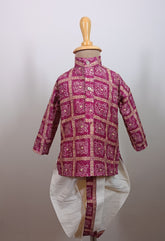 Boys Premium Magenta Traditional Elephant Motif Set- Dhoti & Pant Included